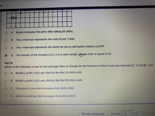 Which of the following is true for the average rates of change for the function in Part A over the