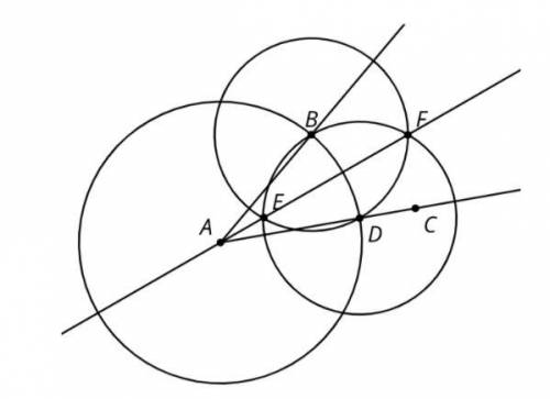 The diagram is a construction of the bisector of angle BAC .

Explain the steps of the constructio