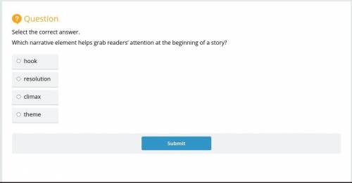 Which narrative element helps grab readers’ attention at the beginning of a story?

A. Hook
B. Res