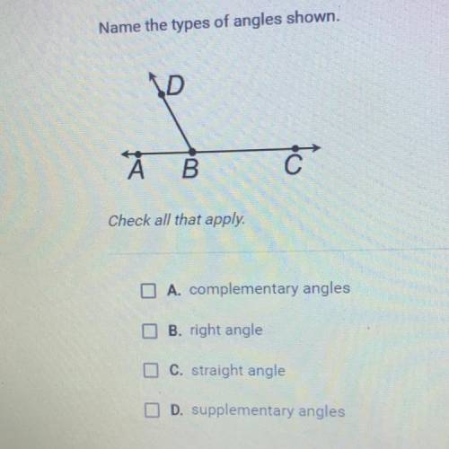 Name the types of angles shown.