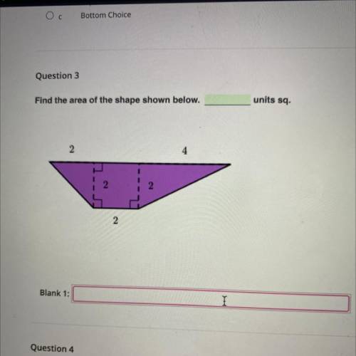 Find the area of the shape shown below.
units sq.