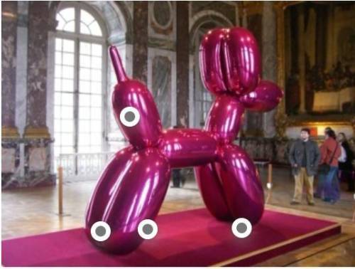 Plz help
Which hotspot shows a highlight on this sculpture by Jeff Koons?