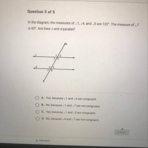 In the diagram, the measures of <1, <4, and <5 are 120°. The measure of <7

is 60°. Ar