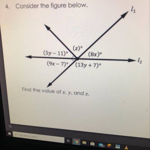 Find the value of x, y, and z