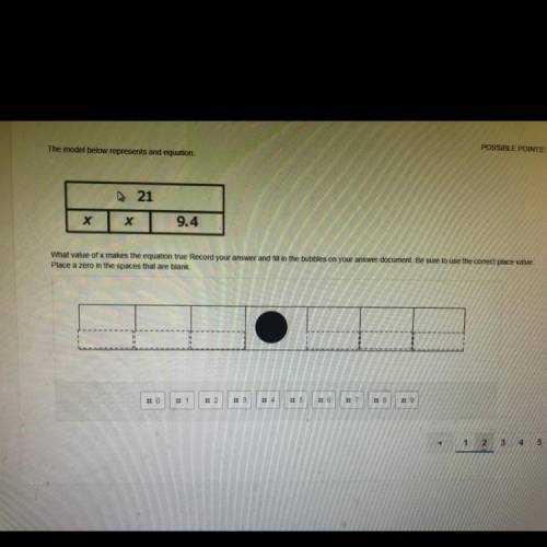 The model below represents and equation

21
х
x
9.4
What value of x makes the equation true Record