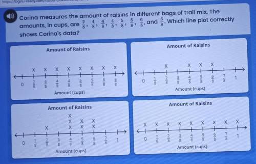 Corina measures the amount of raisins in different bags of trail mix. The amounts in cups are and w