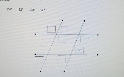 Drag each angle measure to the correct location on the image. Each angle measure can be used more t