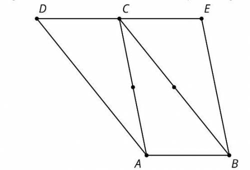 Triangle CDA is the image of triangle ABC after a 180º rotation around the midpoint of segment AC.