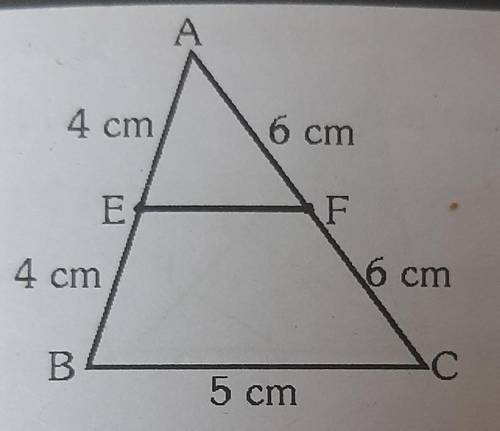In triangle ABC, EF=a) 3cmb) 2.5cmc) 4cmd) none of these