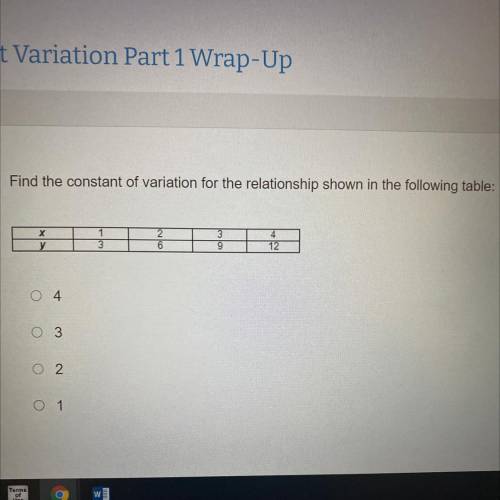 Find the constant of variation for the relationship shown in the following table: