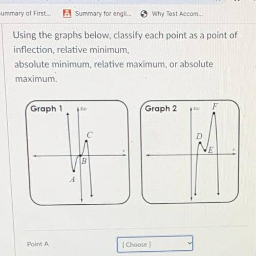 Identify each point as either inflection, relative minimum, absolute minimum, relative maximum or a