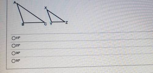 In triangles shown, ABC is dilated by a scale factor of 2/3 to form XYZ. Given that m<A =50 and