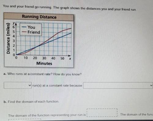 You and your friends go running. The graph shows the distance you and your friend run.

a.) who ru