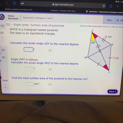 N

WXYZ is a triangular-based pyramid.
The base is an equilateral triangle.
9 cm
380
Calculate the