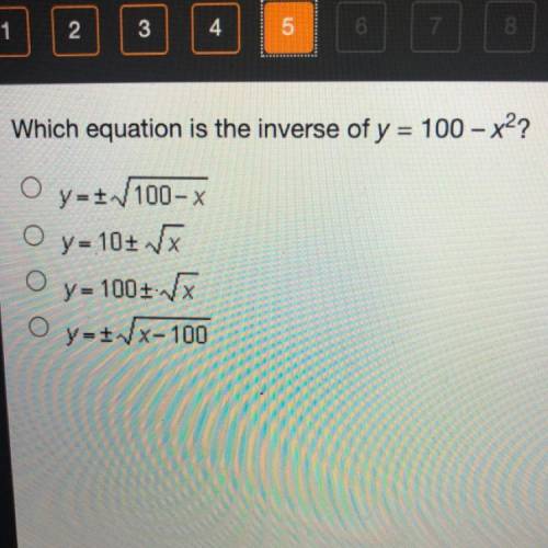 URGENT
Which equation is the inverse of y=100-x^2?