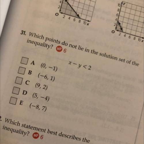 A (0, -1)
B (-6,1)
C (9,2)
D (5,-4)
E (-8,7)