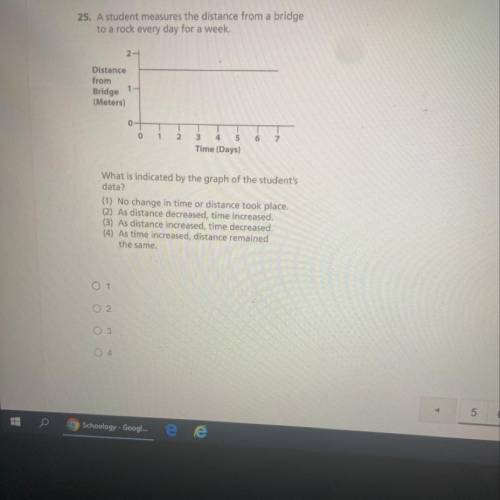 25. A student measures the distance from a bridge

to a rock every day for a week
2-
Distance
from
