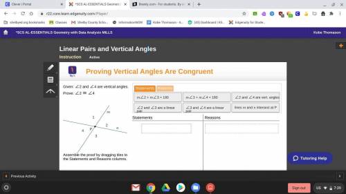 Given: ∠2and∠4 are vertical angels
Proven: ∠2≅∠4