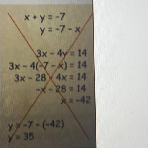 53. Error Analysis Identify and correct the error shown in finding the

ſ3x – 4y = 14
solution of