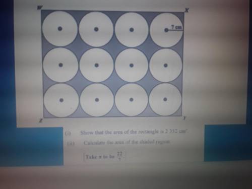 The radius of each circle in the rectangle WXYZ below is 7 cm

1.Show that the area of the rectang