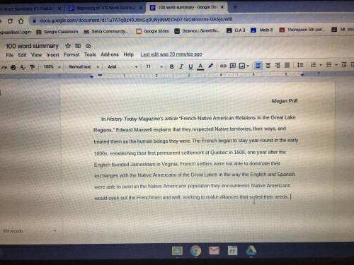 I need help shortening this summary for 100 word summary on French native American relations in the