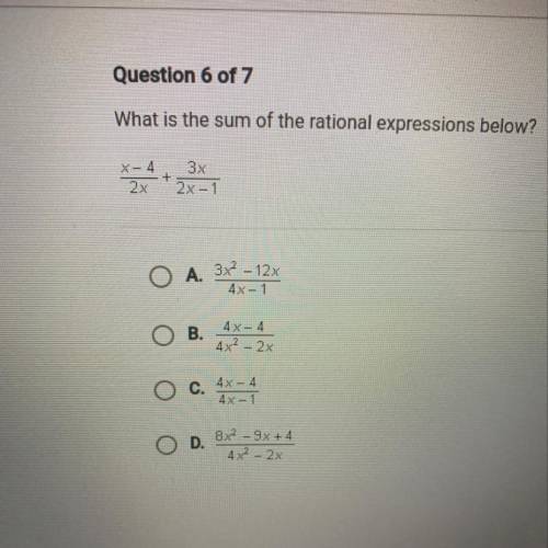 What is the sum of the rational expressions below? X-4/2x + 3x/2x-1