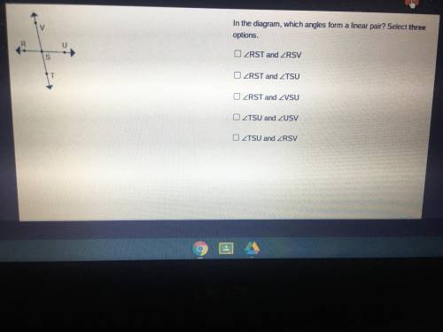 In the diagram, which angles from a linear pair ? Select 3 options