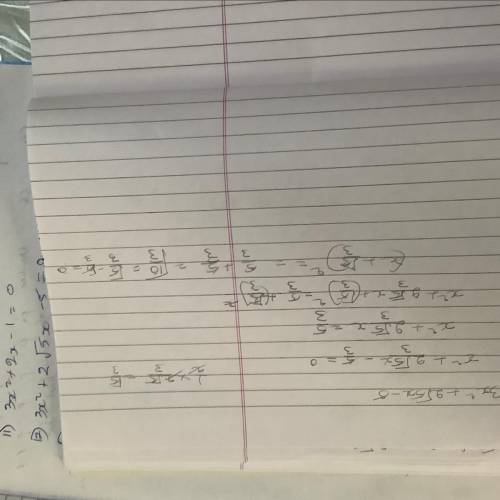 3x^2+2root5x-5=0 
Completing the square method 
I am supposed to get answer as root 5/3