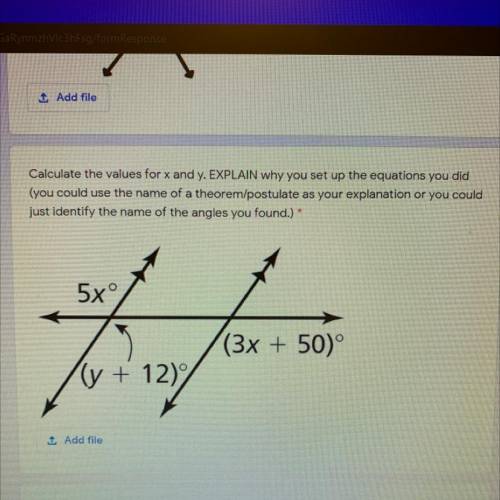 Calculate the values for x and y. EXPLAIN why you set up the equations you did

(you could use the