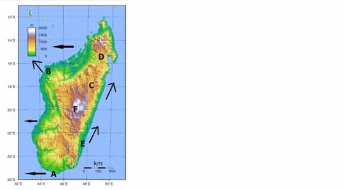 Location C has

- low
- average
- high
annual precipitation due to 
-location in the center of a l