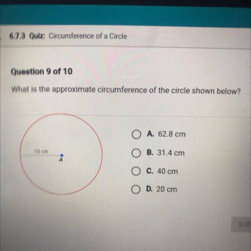 (18 POINTS) What is the approximate circumference of the circle shown below?