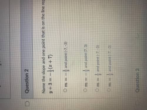 Name the slop and one point that is on the line represented by the equation: y + 3 = -1/2(x +7)