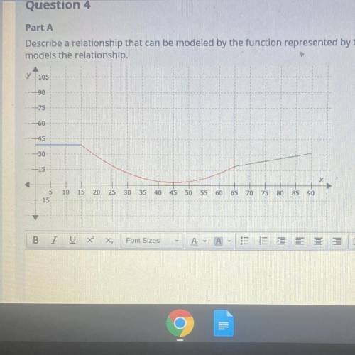 PLEASE HELP !!

Part A 
Describe a relationship that can be modeled by the function represented by