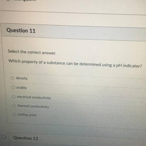 Help, please!

Which property of a substance can be determined using a pH indicator ? 
Density 
Ac