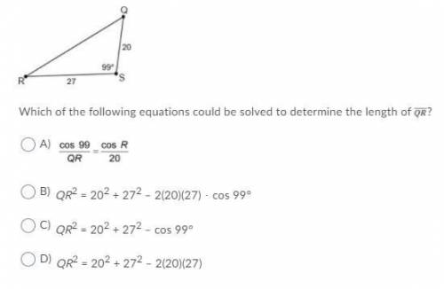 Which of the following equations could be solved to determine the length of QR? image attached. tha