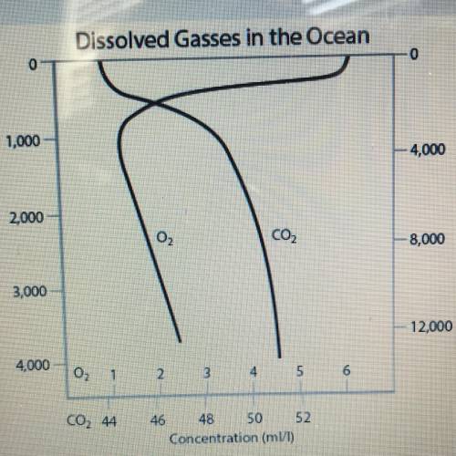 A chemist is siudying dissolved gases in the ocean. She graphs her data as shown below

Dissolved