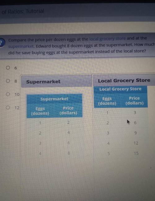 compare the price per dozen eggs at the local grocery store and at the supermarket Edward bought 8