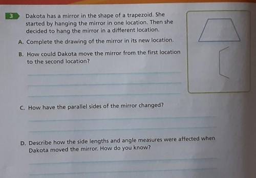 3

Dakota has a mirror in the shape of a trapezoid. Shestarted by hanging the mirror in one locati