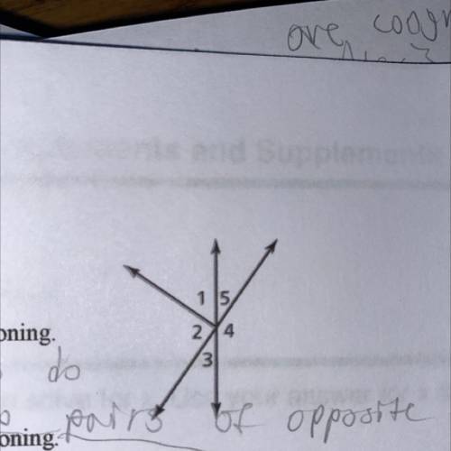 13. Are <2 and <4 vertical angles? Explain your reasoning.

14. Are <3 and <5 vertical