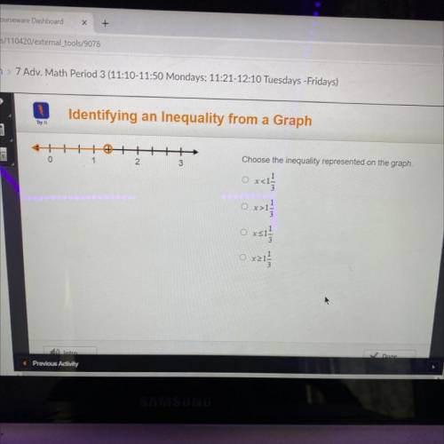 Choose the inequality represented on the graph.

0
2
3
Ox51
O x21
QUICK I NEED HELP