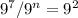 9^7/9^n = 9^2