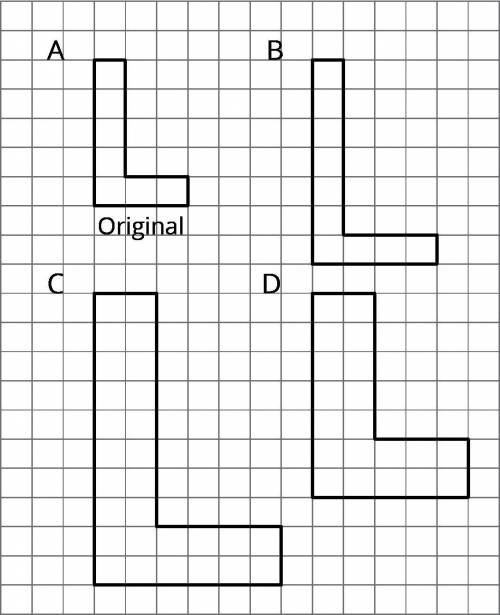 Are any of the figures B, C, or D scaled copies of figure A? Explain how you know.