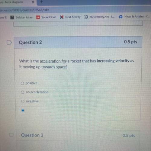 PLEASE HELP, DUE IN 40 MIN

What is the acceleration for a rocket that has increasing velocity as