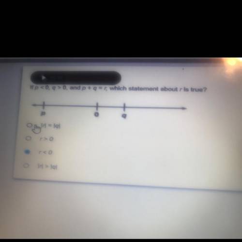 If p<0, q> 0, and p+ q=r, which statement about r is true?