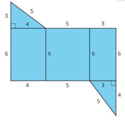 Here is a net made of right triangles and rectangles. All measurements are given in centimeters.
