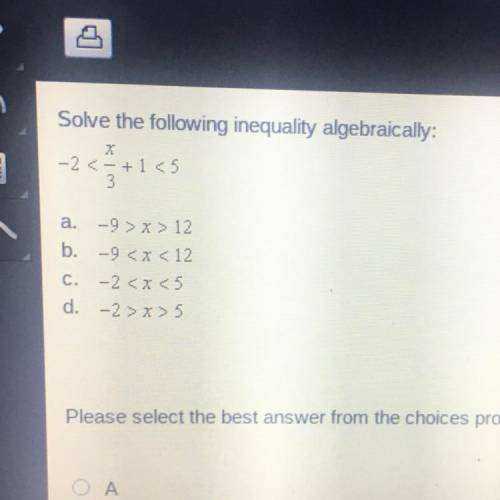 Solve the following inequality algebraically (picture provided)