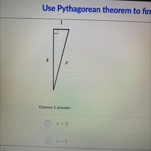 Find the value of x in the triangle shown below.
Choose 1 
C) x= 5
D)x= 17