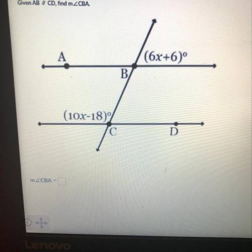 Given AB // CD, find m angleCBA