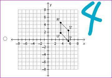 Parallelogram RSTU is rotated 45° clockwise using the origin as the center of rotation.

Which gra