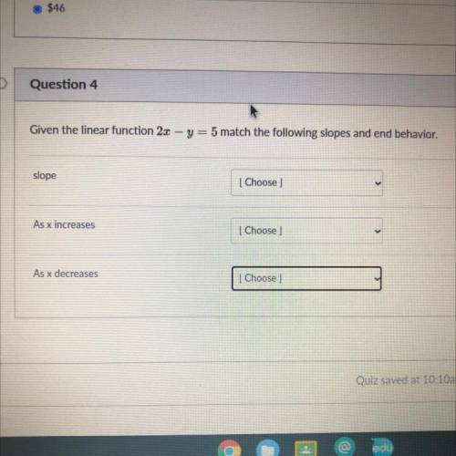 Given the linear function 2x - y= 5 what is the slope? And As x increase does y increase or decreas